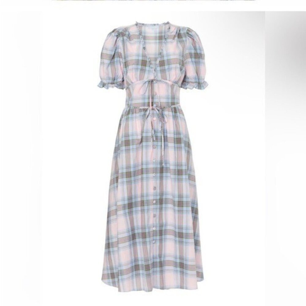 Hill House Sabrina Nap Dress in Spring Plaid Blue Pink Cottagecore Farmhouse M • - Picture 7 of 12